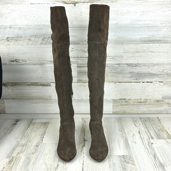 Aldo Womens 7 Gray Suede Leather Over The Knee Lace Back Zip Heeled Boots - Picture 2 of 12